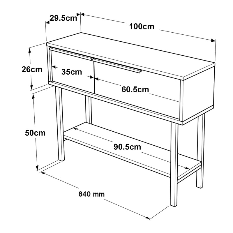 Szkic wymiarowy Stolik konsola Vesanto 100x30x76 cm [en.casa]