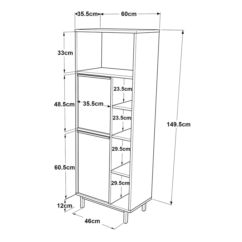 Szkic wymiarowy Szafka kuchenna Vesanto 162x60x36 cm [en.casa]