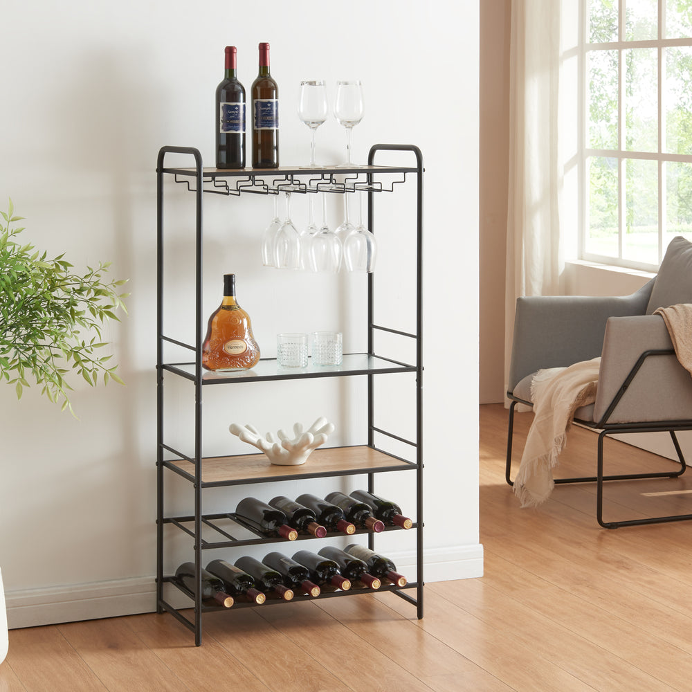 Regał na wino Hustadvika 120x61x33cm Czarny/Dąb [en.casa] - premiumXL