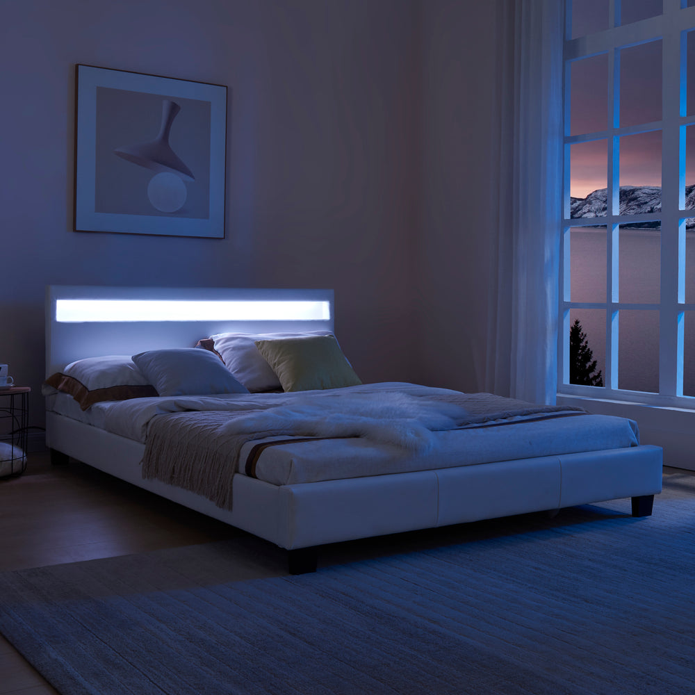 Łóżko tapicerowane Paris LED RGB oświetlenie materac z pianki zimnej w różnych wariantach Corium - premiumXL