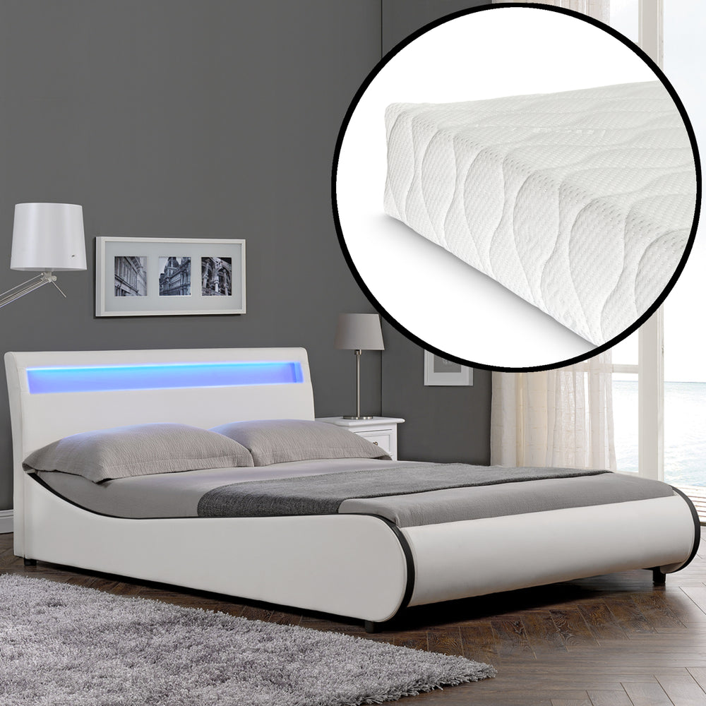 CORIUM LED łóżko ze skóry ekologicznej Valencia z materacem (140/180x200) w 7 kolorach - premiumXL