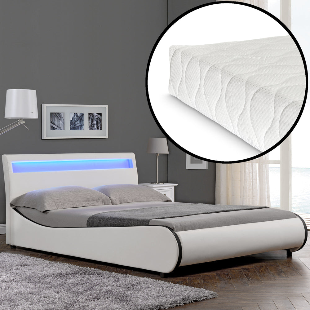 CORIUM LED łóżko ze skóry ekologicznej Valencia z materacem (140/180x200) w 7 kolorach - premiumXL