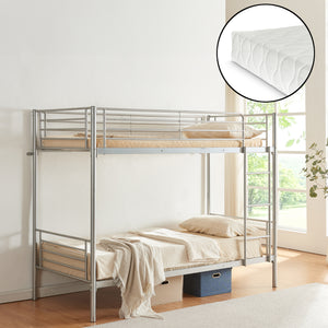 Łóżko piętrowe metalowe Soppsar z 2 materacami 200x90 cm srebrne [en.casa]