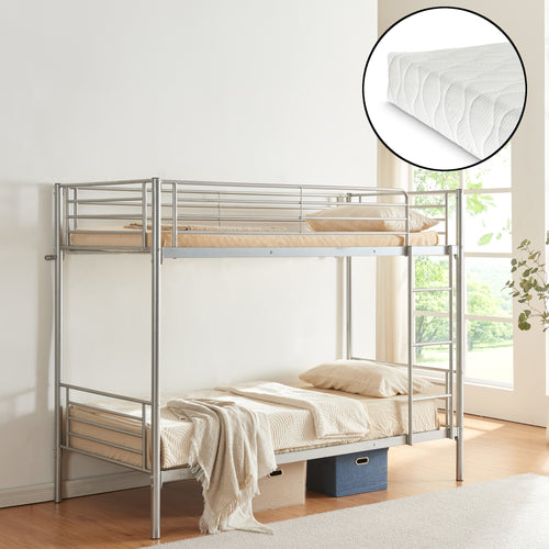 Łóżko piętrowe metalowe Soppsar z 2 materacami 200x90 cm srebrne [en.casa]