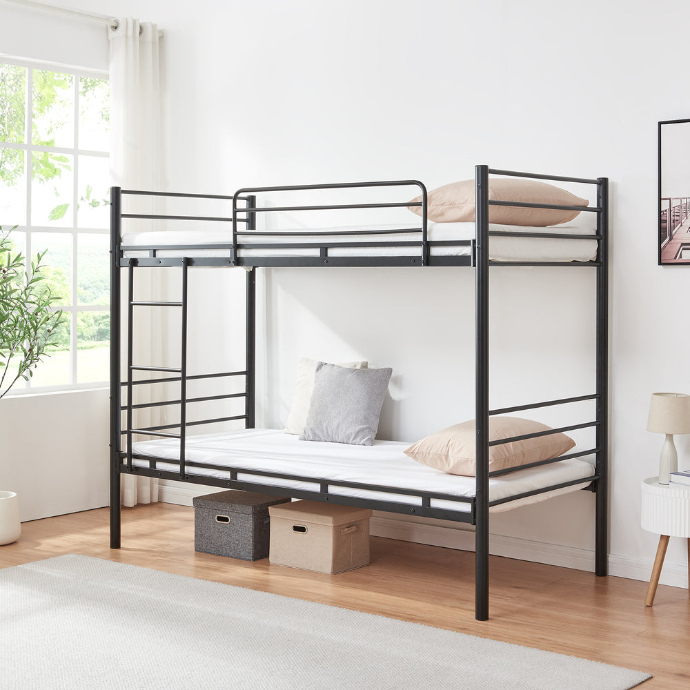 Metalowe łóżko piętrowe Bevapis 90x200 cm czarne [en.casa]