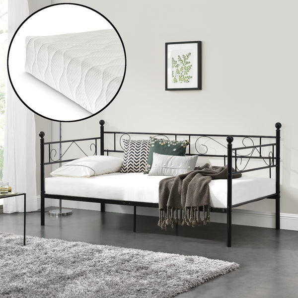 Łóżko metalowe Granada z materacem 90x200 cm stalowe [en.casa]