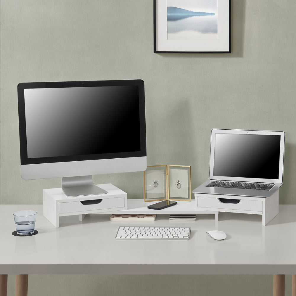 Stojak na monitor Marttila z 2 szufladami 60x22x11cm w różnych kolorach [en.casa] - premiumXL