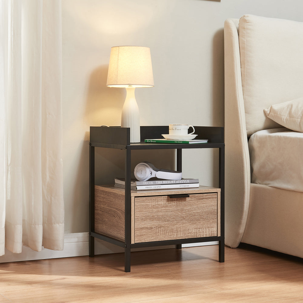 Stolik nocny Belana 51x40x35 cm czarny/dąb [en.casa] - premiumXL