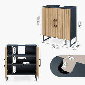 Szafka pod umywalkę Svanes 70x60x30 cm Ciemnoszary/Naturalny [en.casa]
