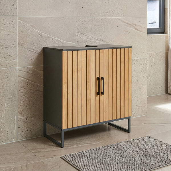 Szafka pod umywalkę Svanes 70x60x30 cm Ciemnoszary/Naturalny [en.casa]