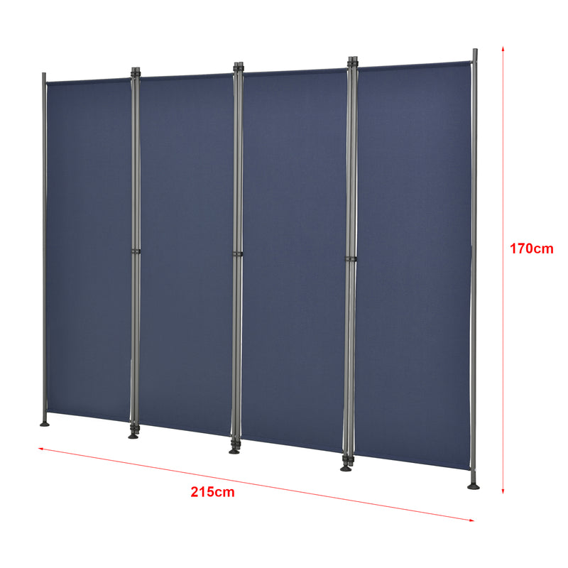 Szkic wymiarowy Ścianka działowa Modica Outdoor 170x215 cm w czterech częściach w różnych kolorach. kolory pro.tec