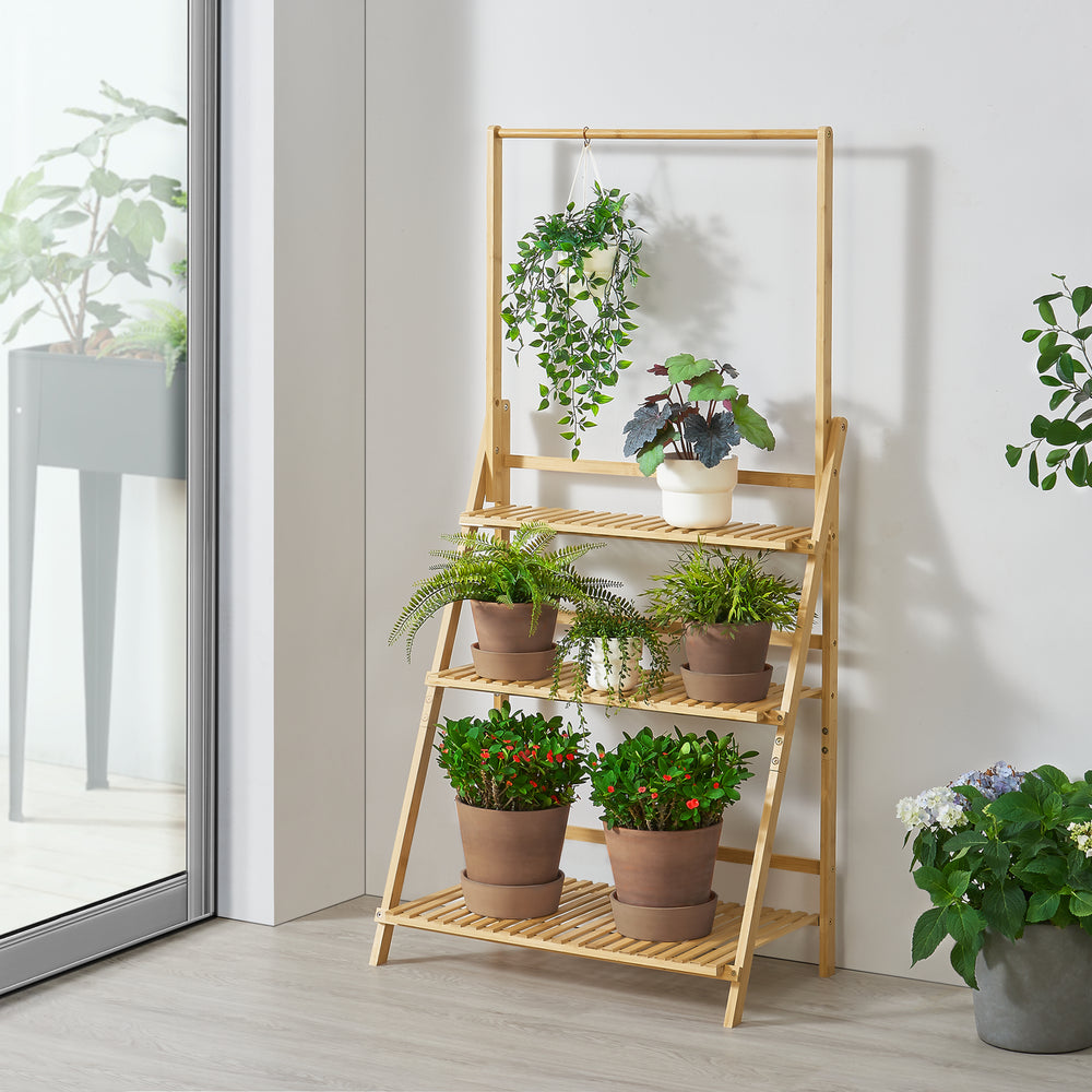 Stojak na rośliny Brändö 3 - poziomy 144 x 70 x 39,5 cm bambus [en.casa] - premiumXL
