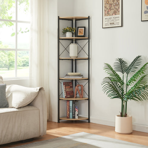 Regał na rośliny Ulfborg 6 półek 160x30x30 cm czarny/dąb [en.casa] - premiumXL