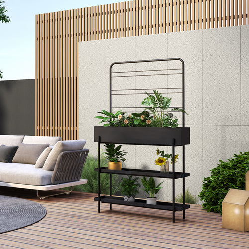 Stojak na rośliny zewnętrzny Aalsmeer metalowy 154x96x24 cm czarny [casa.pro] - premiumXL