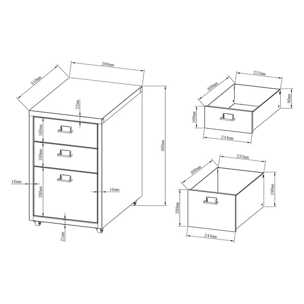Kökar mobilny cokół z 3 szufladami 48x28x41 cm [en.casa]