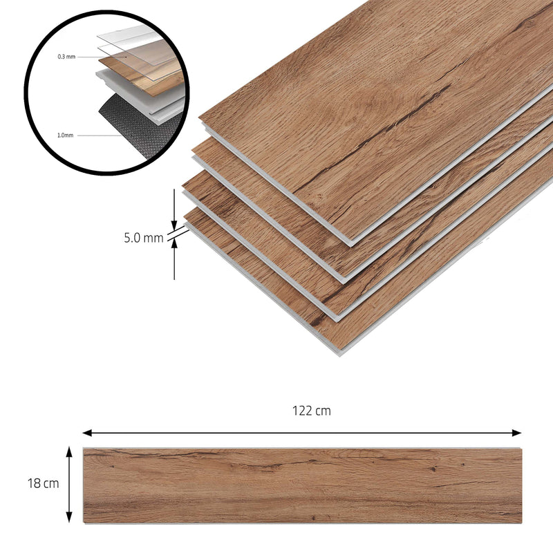 Szkic wymiarowy SPC click floor Okapirg deski dekoracyjne 122 x 18 cm [NEU.HOLZ]