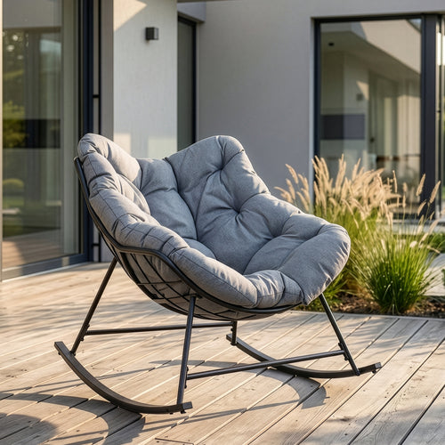 Fotel bujany kosz Villeneuve 85x90x91 cm Czarny/Szary [en.casa]