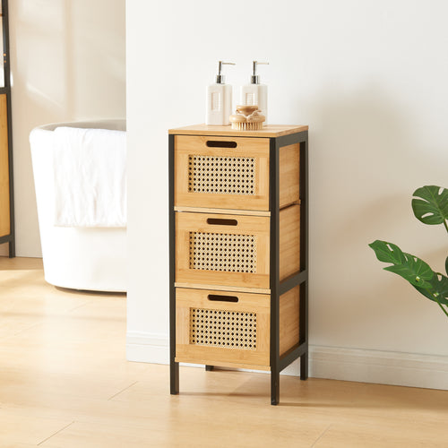 Komoda łazienkowa Tervola z 3 szufladami Czarna/Bambus [en.casa] - premiumXL