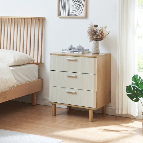 Komoda Ferrersp z 3 szufladami 70x60x40 cm dąb/kolory piasku [en.casa]