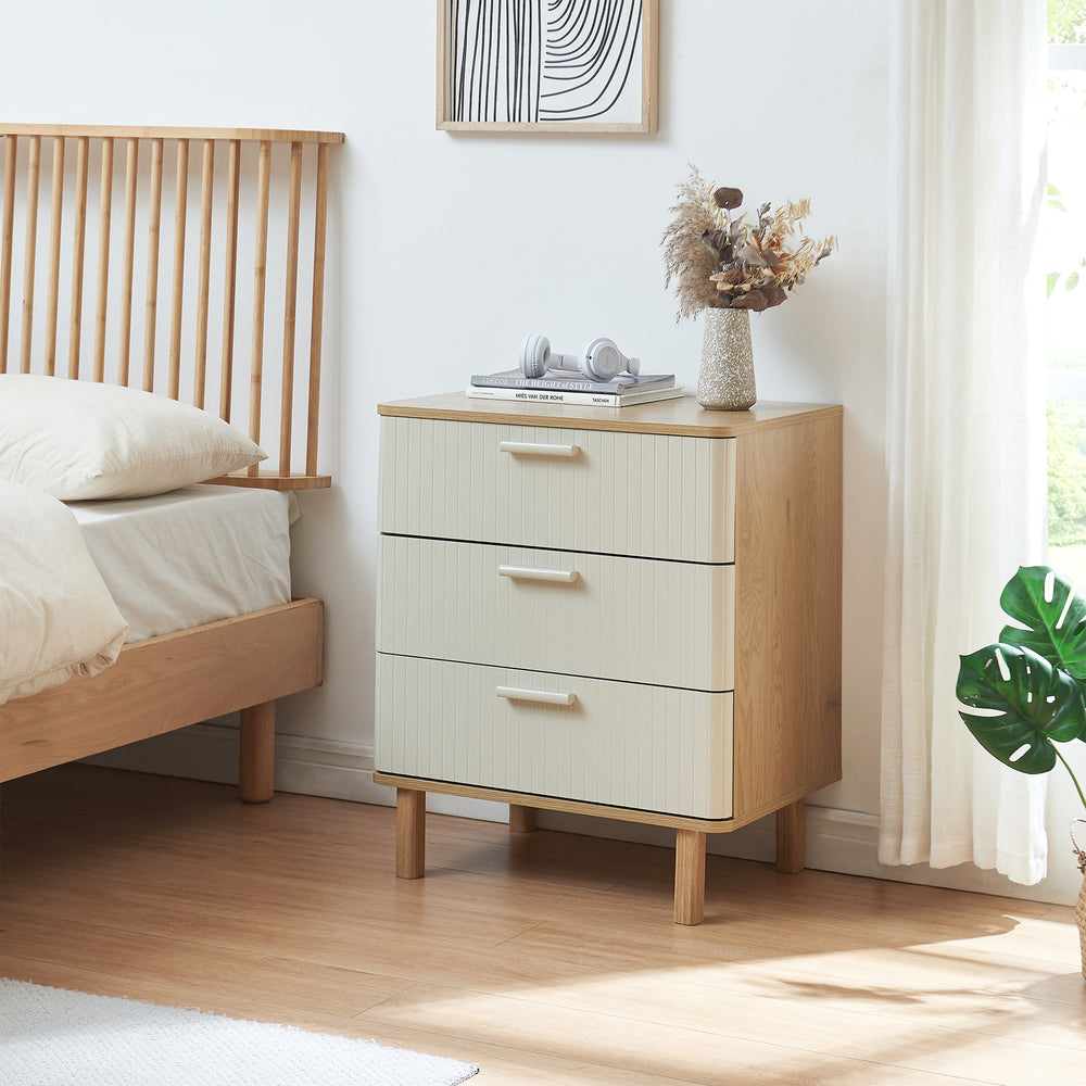 Komoda Ferrersp z 3 szufladami 70x60x40 cm dąb/kolory piasku [en.casa]