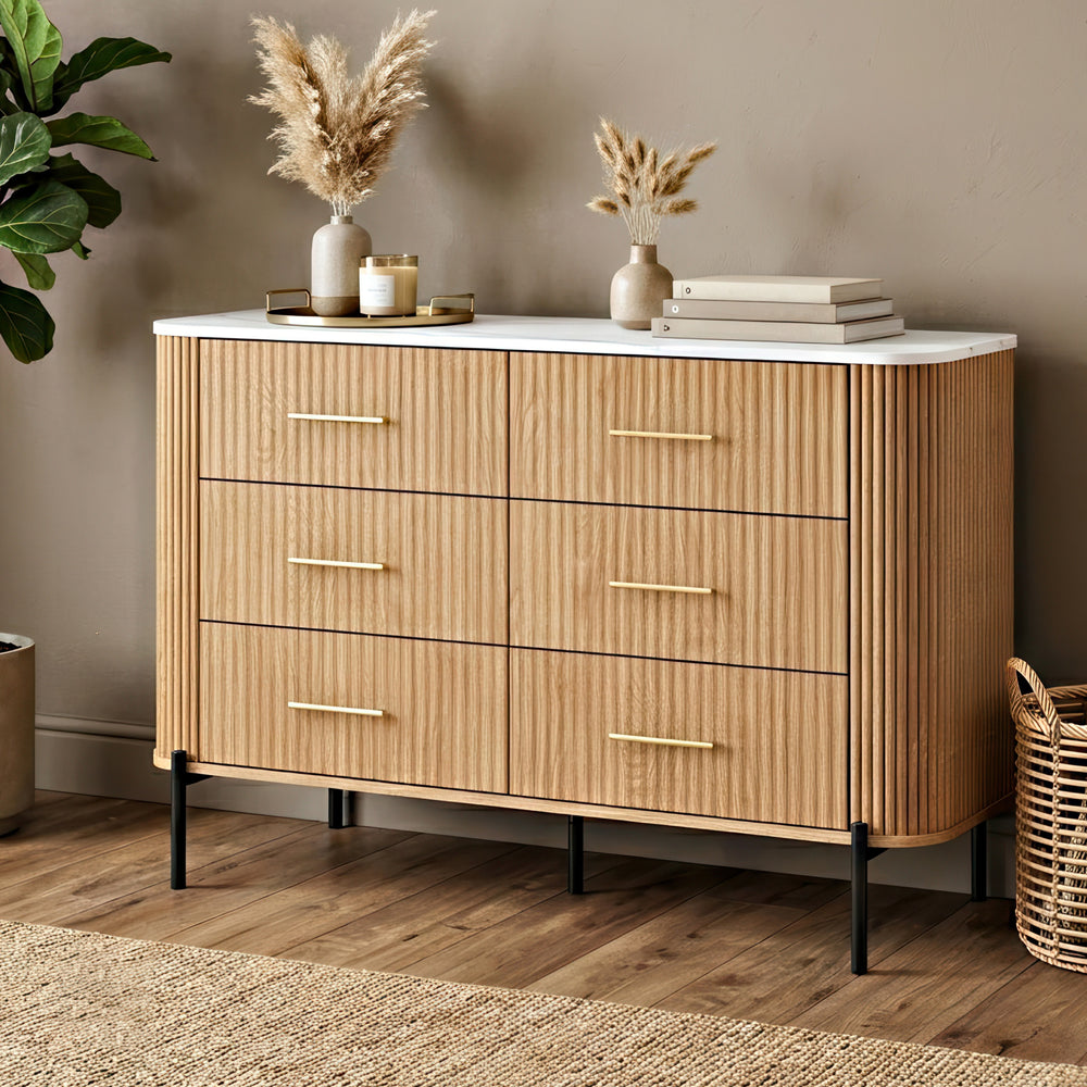 Komoda Kokunse z 6 szufladami 120x42x78 cm w dekorze dębowym [en.casa]