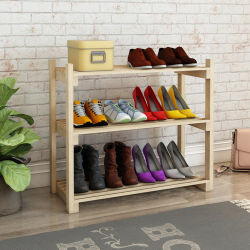 Regał na buty Them z 3 półkami z drewna sosnowego [en.casa] - premiumXL