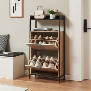 Szafka na buty Belana z 2 klapami 116x60x24 cm czarna/dąb [en.casa] - premiumXL