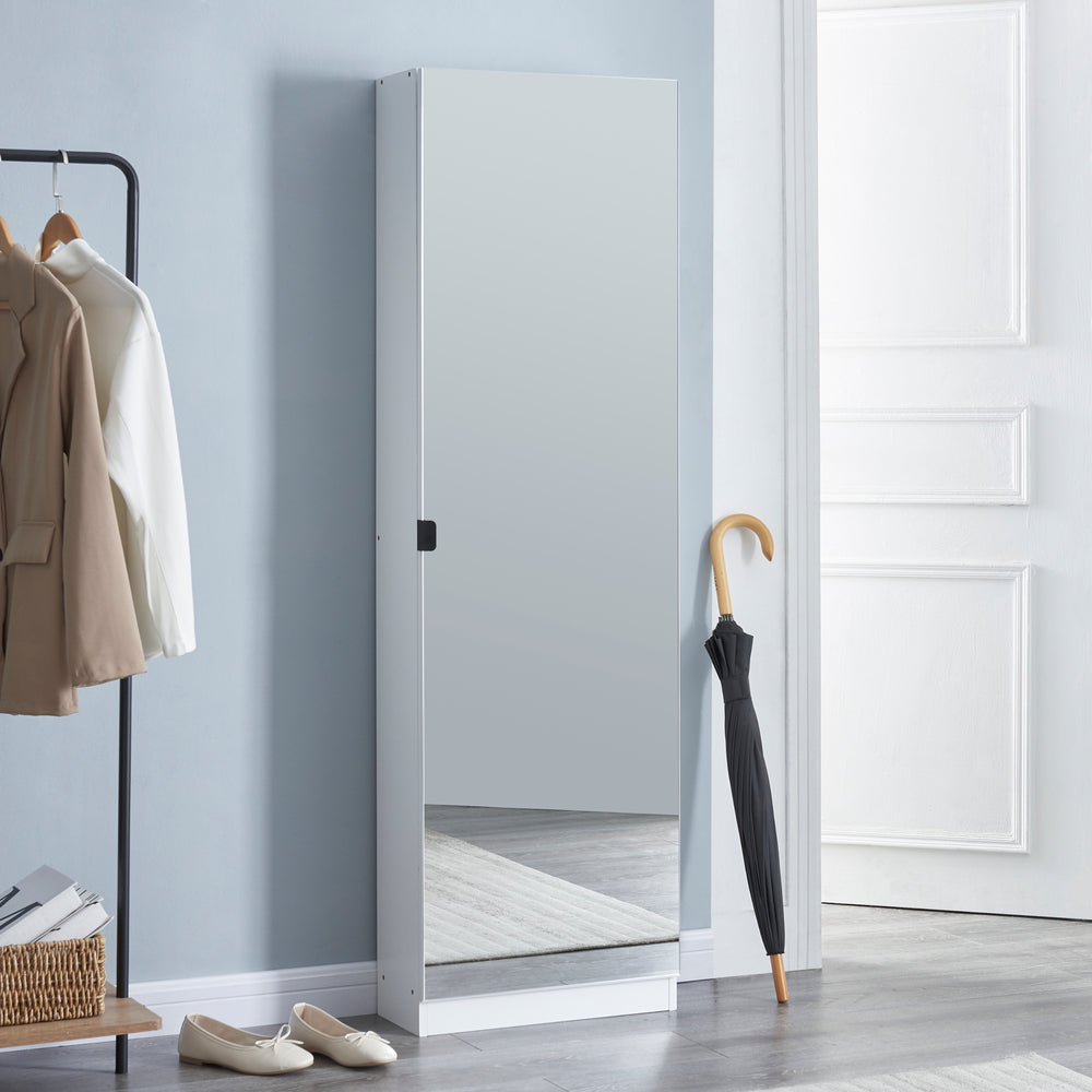 Szafka na buty Meura 160x48x20cm z lustrem Biała [en.casa] - premiumXL