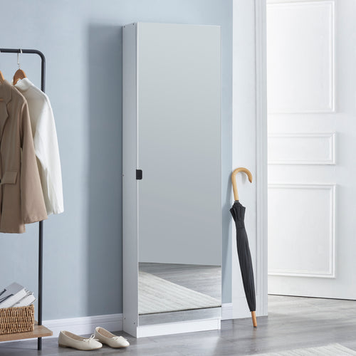 Szafka na buty Meura 160x48x20cm z lustrem Biała [en.casa] - premiumXL