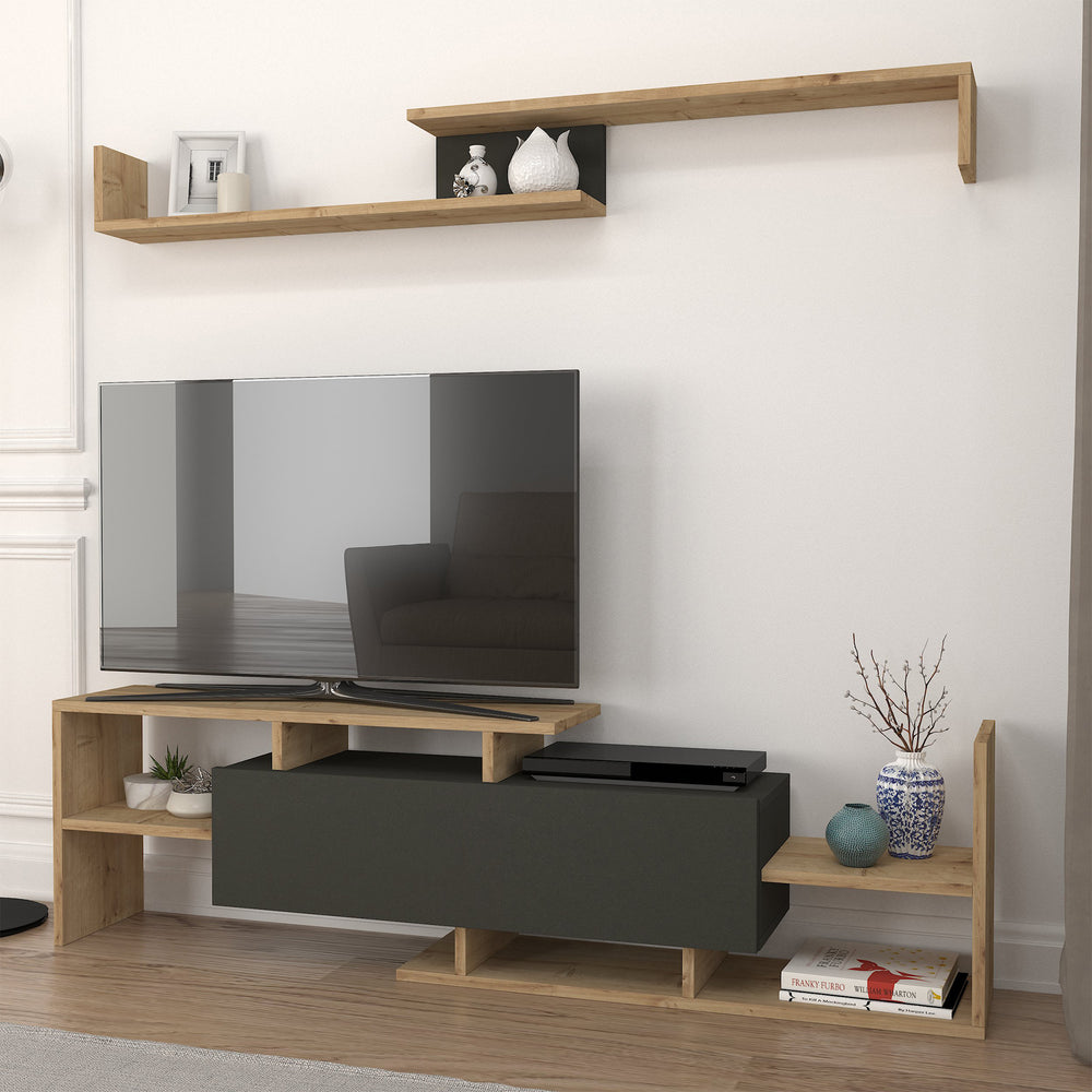 Szafka RTV Liksefte z półką ścienną 154x28x42 cm [en.casa]