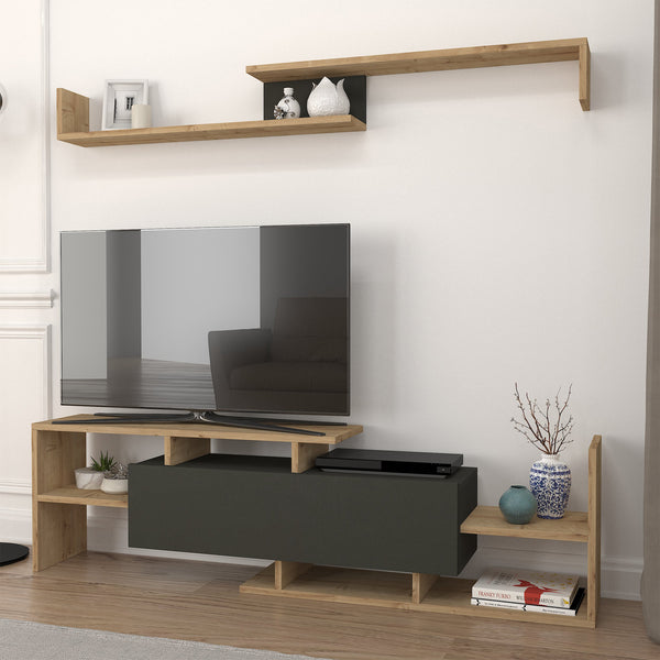 Szafka RTV Liksefte z półką ścienną 154x28x42 cm [en.casa]