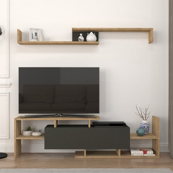 Szafka RTV Liksefte z półką ścienną 154x28x42 cm [en.casa]