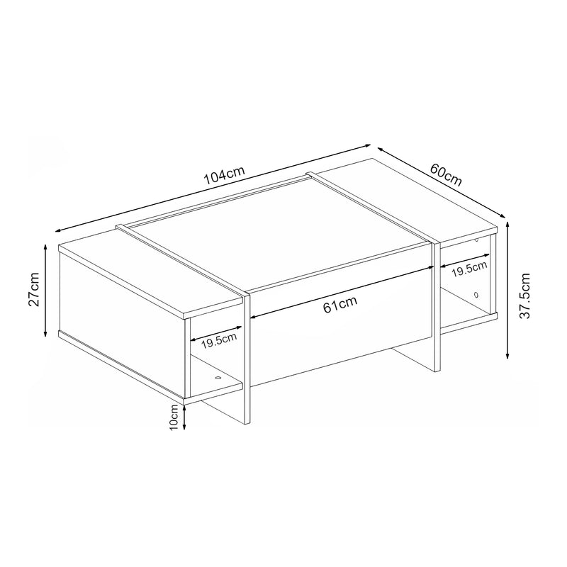 Szkic wymiarowy Stolik kawowy Tavak 104x60x38 cm [en.casa]