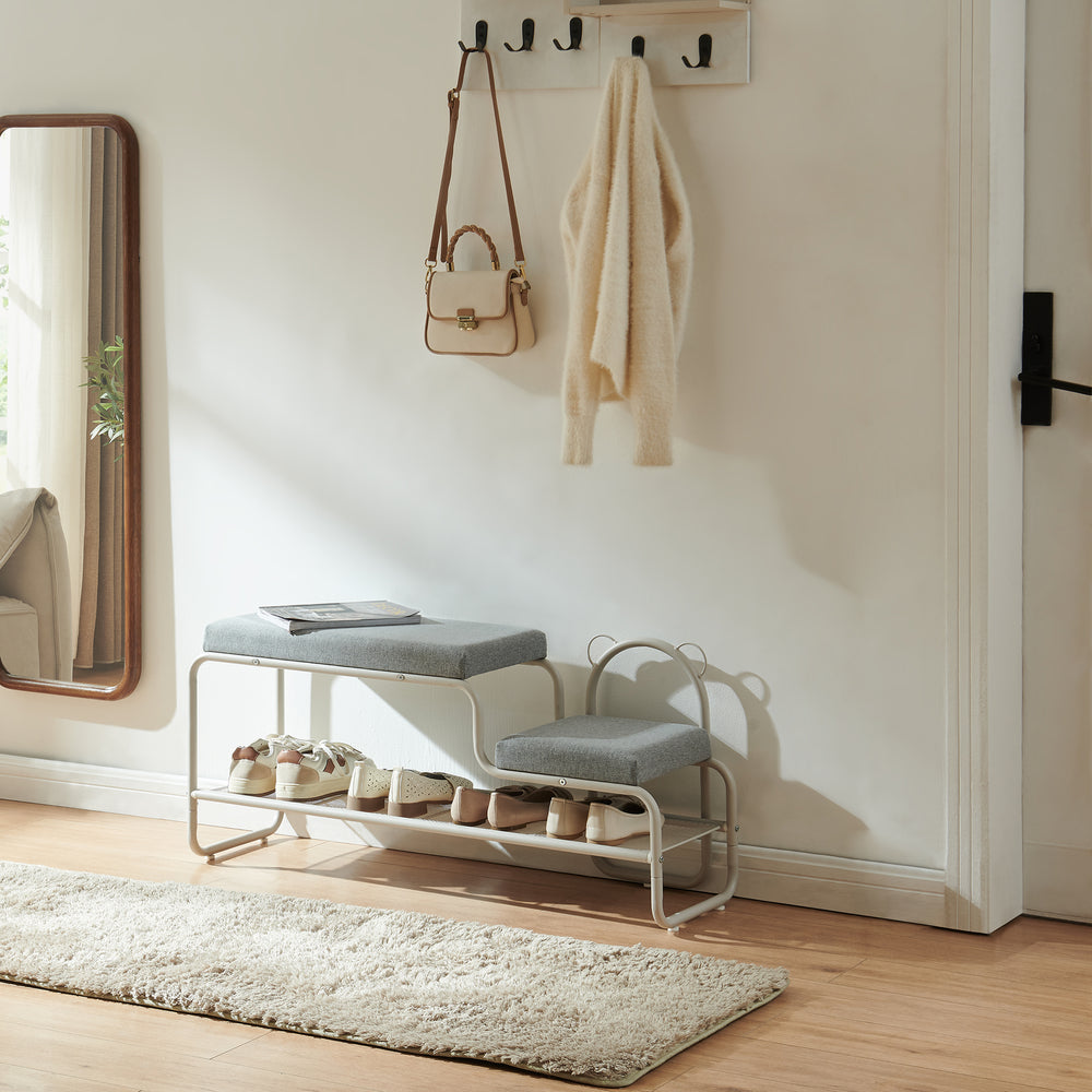 Ławka na buty z taboretem dziecięcym Jässaatka stal 100x32x46 cm szary [en.casa]