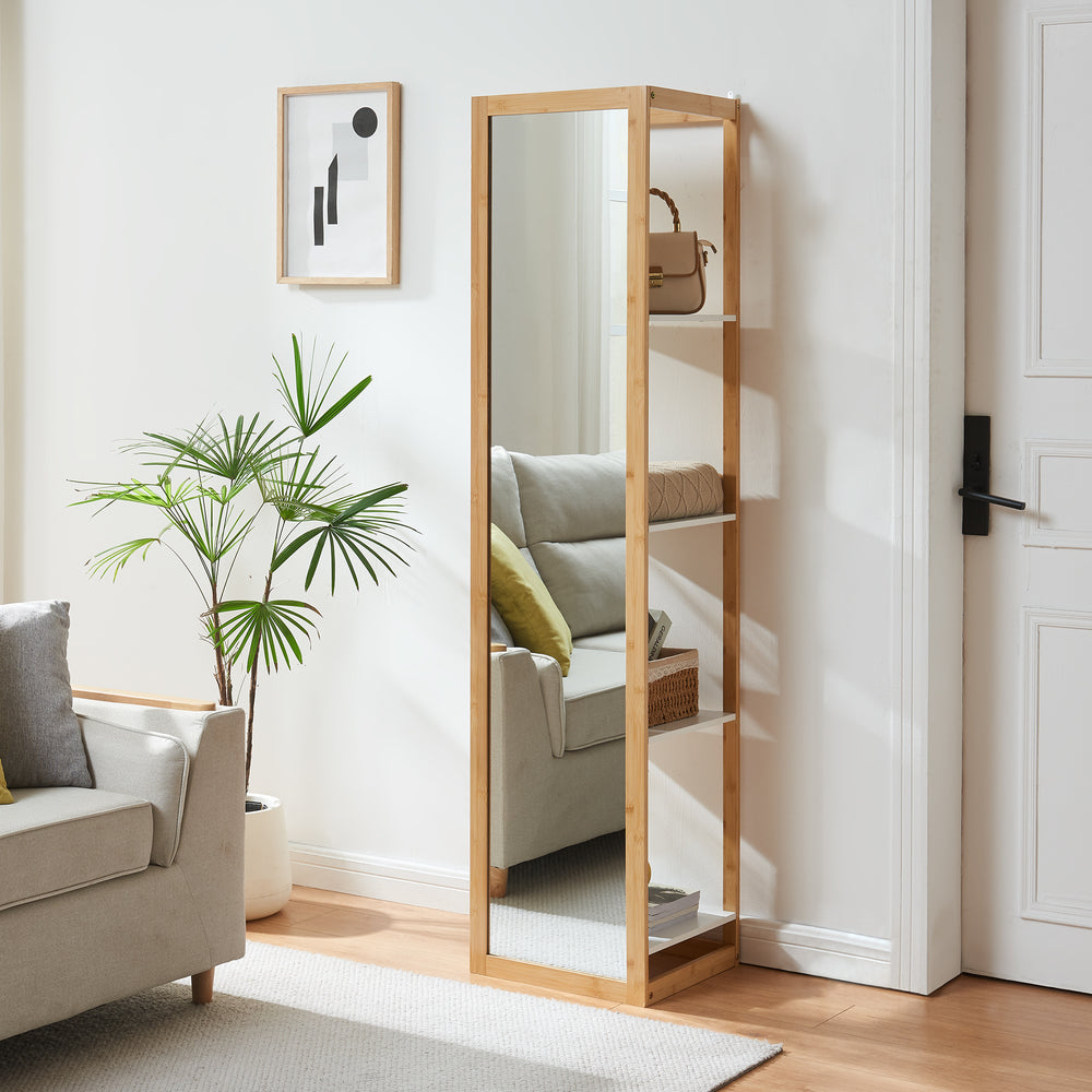 Półka z lustrem As 170x40x35 cm bambus [en.casa] - premiumXL