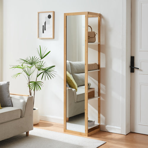 Półka z lustrem As 170x40x35 cm bambus [en.casa] - premiumXL