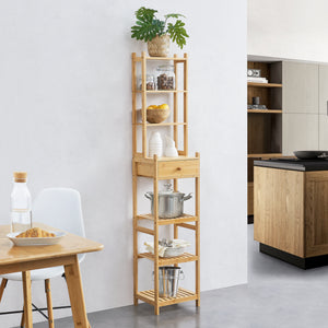 Regał stojący Siilinjärvi z bambusa 163 x 33 x 28 cm do 5 kg naturalny [en.casa] - premiumXL