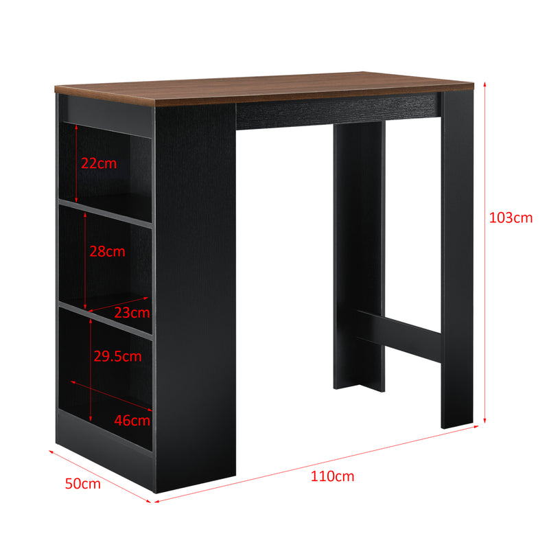 Szkic wymiarowy Stolik barowy Kouvola z 3 przegrodami 110x50x103 cm w różnych kolorach. kolory [en.casa]
