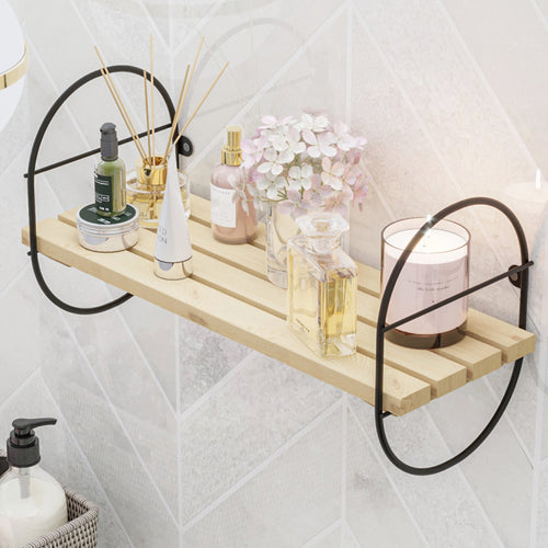 Półka ścienna Oulu z metalową ramą czarno/naturalna w różnych rozmiarach [en.casa] - premiumXL