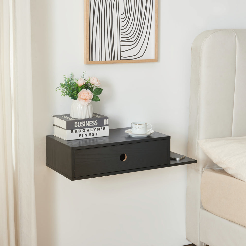 Półka ścienna Stor z szufladą 65x30x15 cm czarna [en.casa] - premiumXL