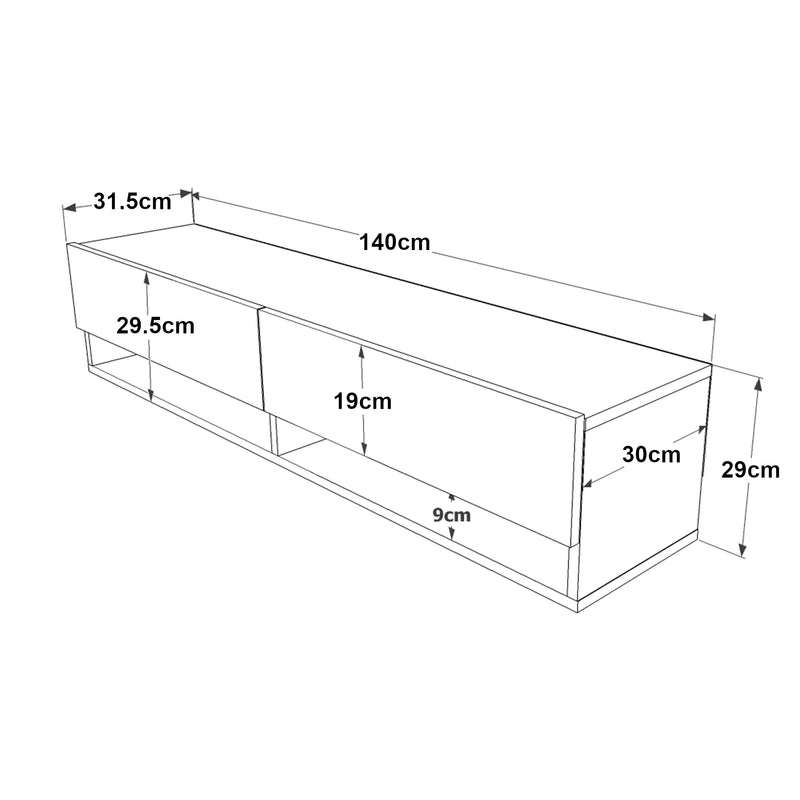 Szkic wymiarowy Stolik TV Laitila w różnych rozmiarach i kolorach Rozmiary i kolory [en.casa]