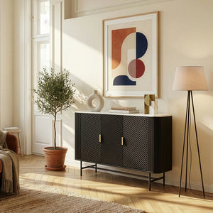 Sideboard Olvehok 110x40x77 cm czarny/efekt marmuru, biały [en.casa]