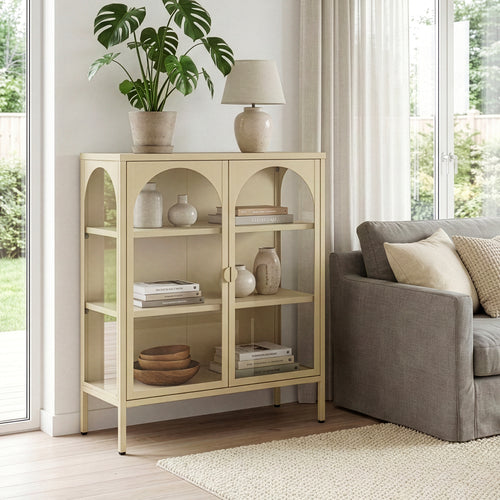Witryna-komoda Klippestad stal 95x80x35 cm kolor wielbłądzi [en.casa]