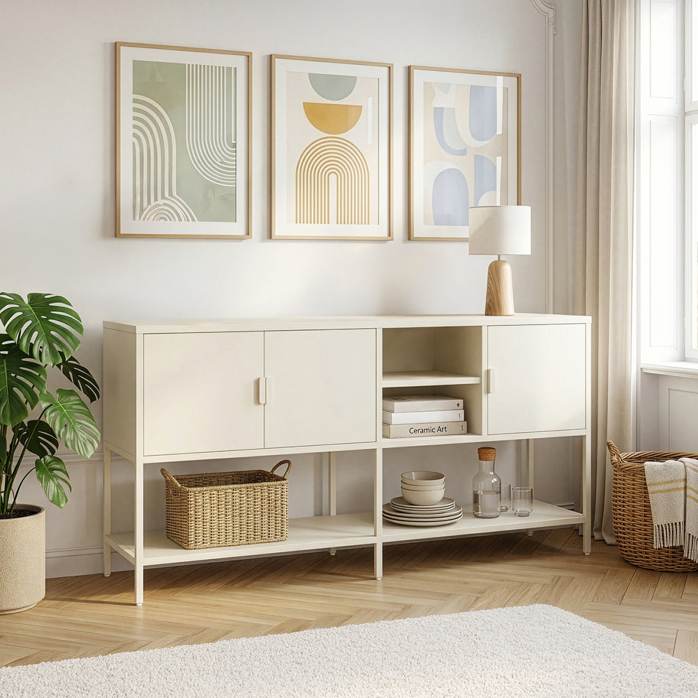 Sideboard Kliri stal 160x40x80 cm kremowobiały [en.casa]