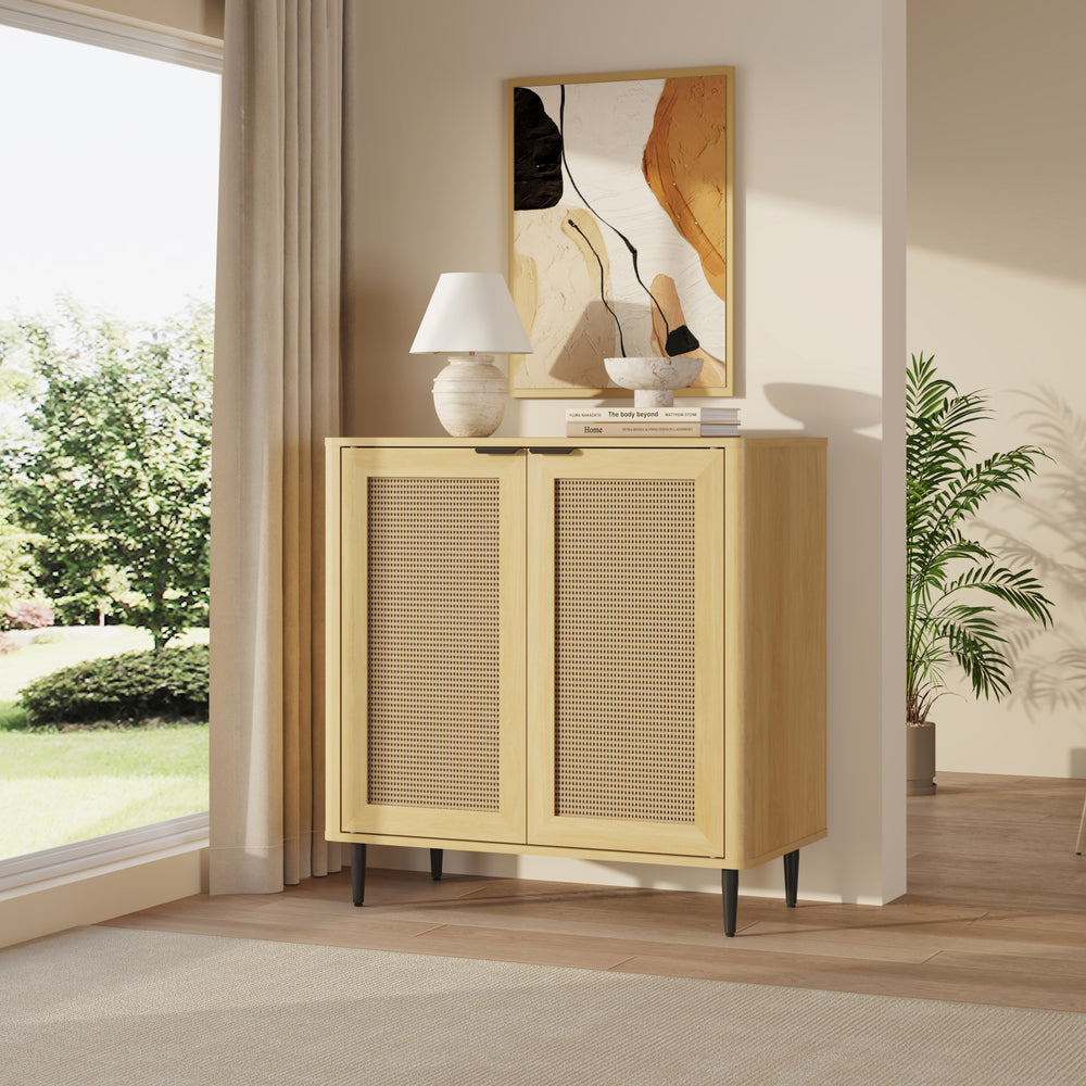 Sideboard Lukhomso 83x80x40 cm optyka dąb/optyka rattanu [en.casa]