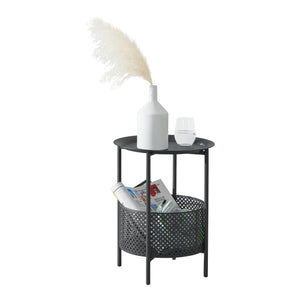 Stolik pomocniczy Kruibeke 46x35cm z koszem Czarny [en.casa] - premiumXL