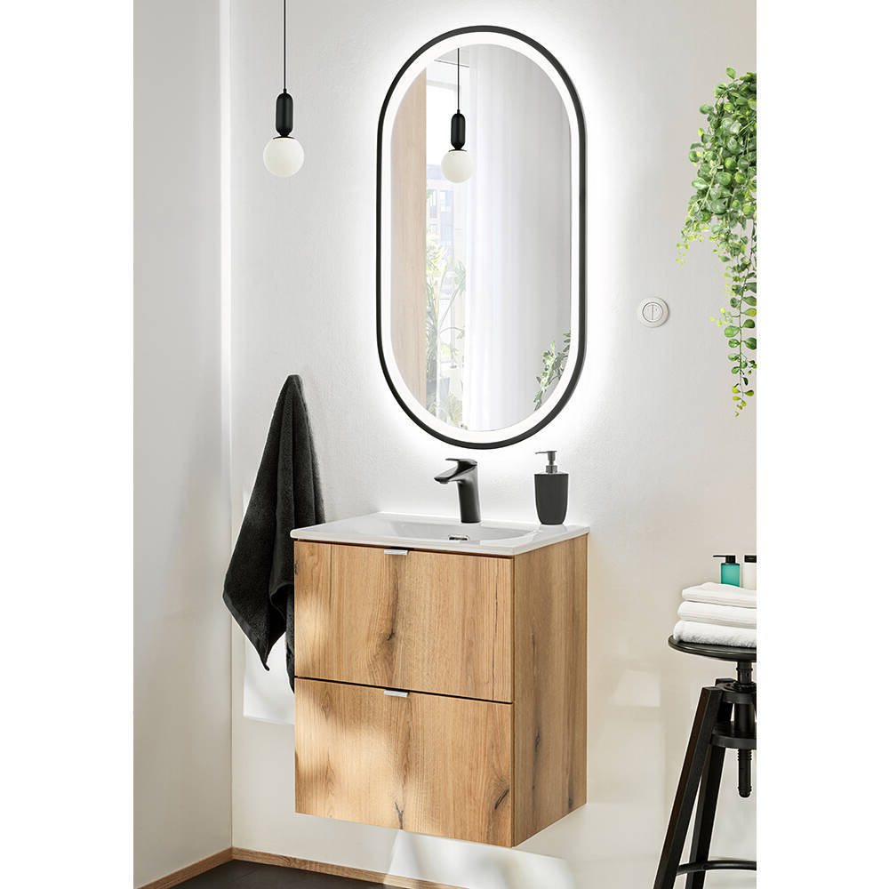 Umywalka Skelbolu 50x57x39 cm LED - lustro dąb [en.casa] - premiumXL