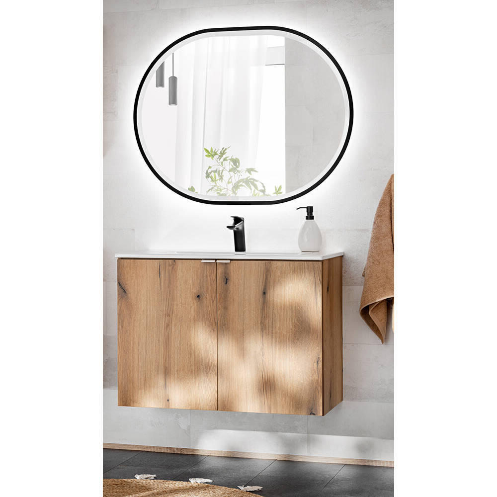 Umywalka Newport 80x57x39 cm z lustrem LED w kolorze dębu [en.casa]